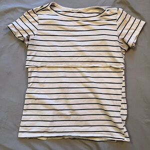 Smallshow Black and White Striped Nursing Tee